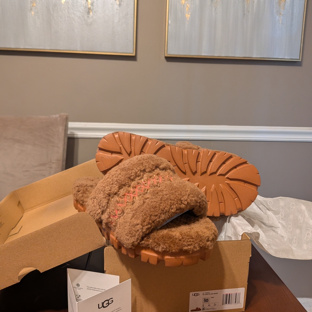 UGG Women's Tan Slippers with Orange Accents - Picture 2 of 6